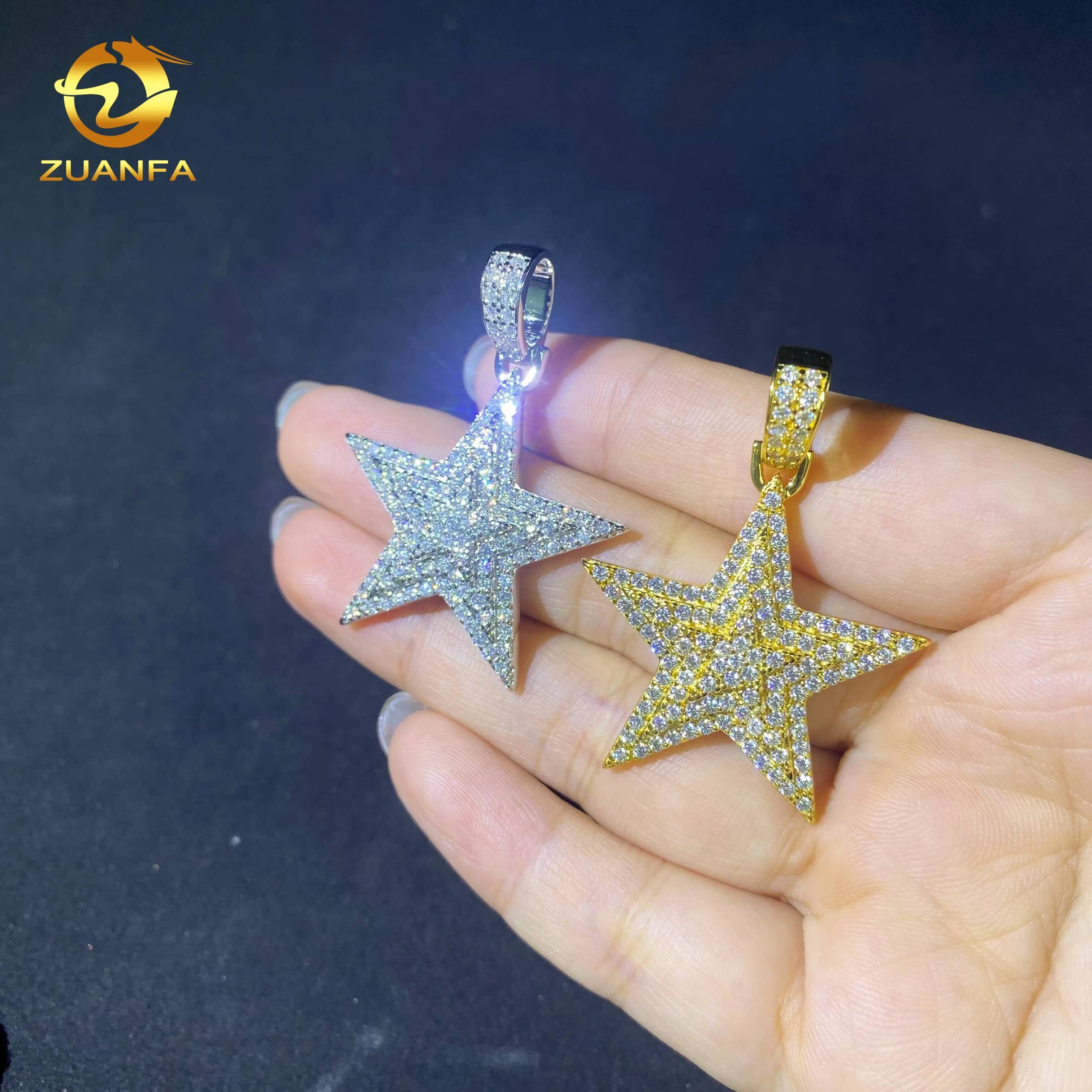 Ready to Ship Hip Hop Moissanite Star Charms Diamond Jewelry Iced Out 925 Silver VVS Moissanite Star Pendant GRA Certificate