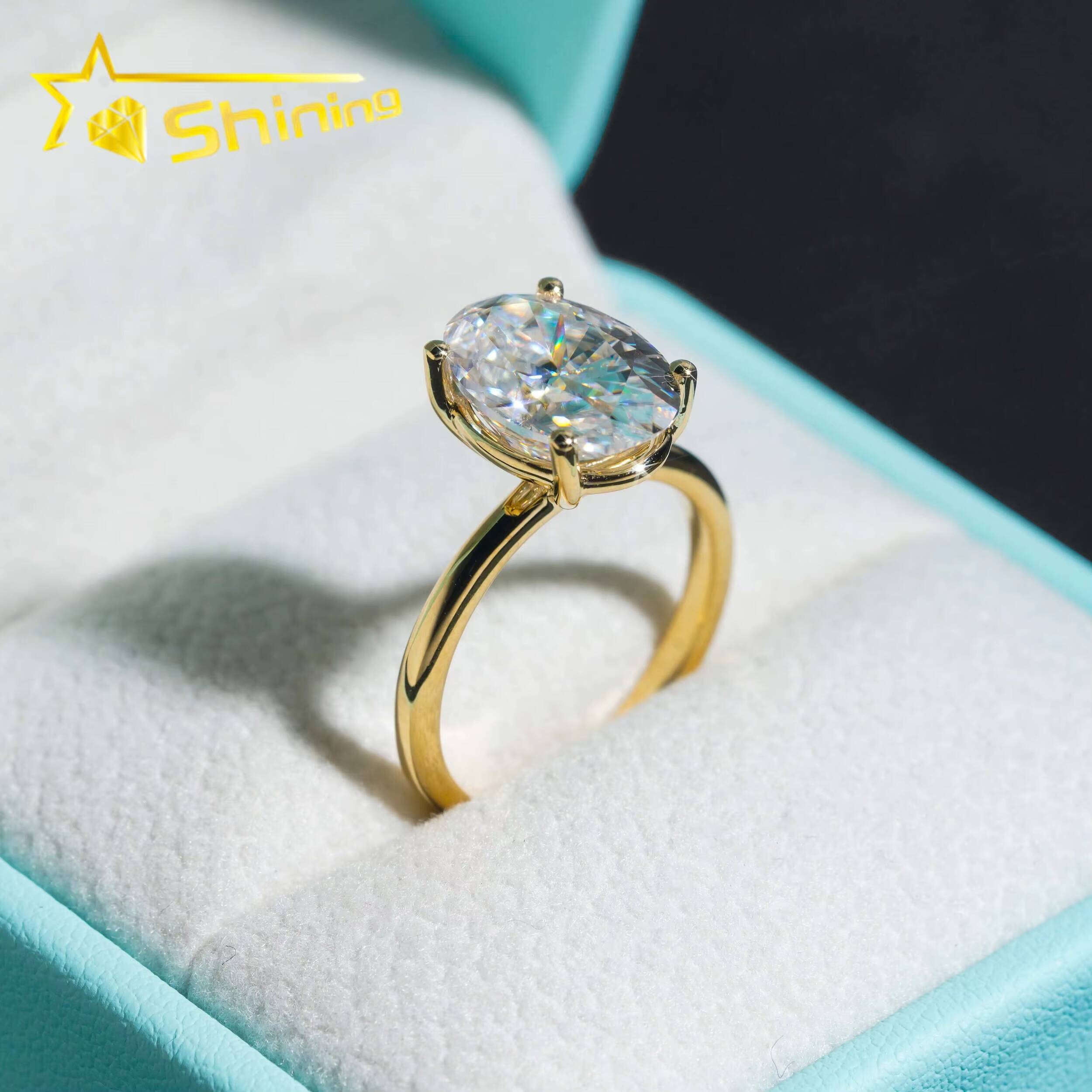 10K 14K 18K Solid Real Gold Engagement Rings 45CT Oval D Color VVS Moissanite Diamond Wedding Ring