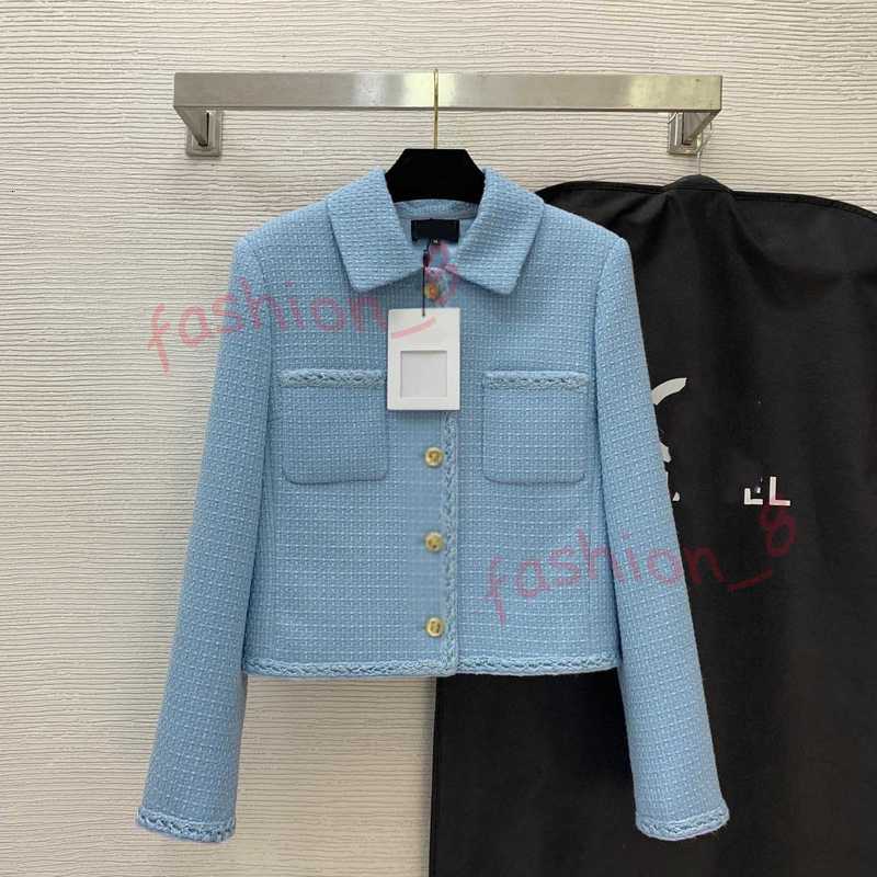 Designer Women's Jackets Twist Braided Edging Elegant Little Style Short Round Neck Long Sleeve Tweed Jacket with Dust Bag