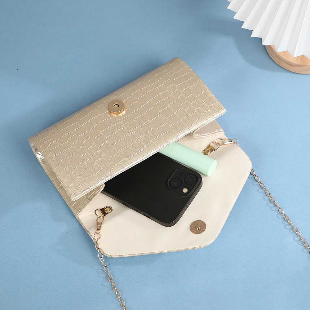 HighEnd Diamond Inlaid PU Crocodile Pattern Shoulder Bag Fashion Dinner Bag with Metal Chain for Banquet Party Dress H251027