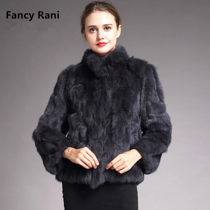 Natural Rabbit Fur Coat Women Winter Jacket Real Leather And Fur Bolero Womens Clothing Female Outerwears With 2025 Black Cold 251013