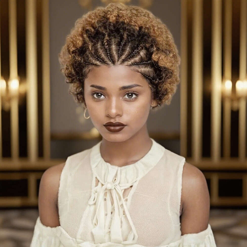 Women's Afro Kinkycurly Human Hair Wig 13X4 With Pre-Braided Rows, Natural Look Fullness, Lightweight Frontal Hairpiece Everyday & Special Events