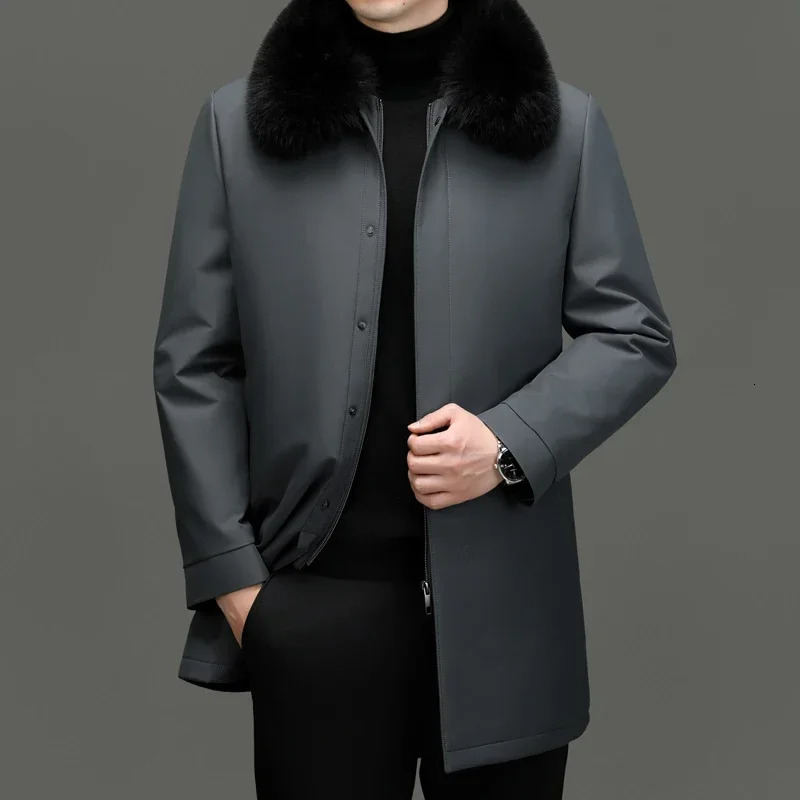 Winter Down Jacket Mens Fashion Midlength Fur Collar Thick White Duck Down Coat Male Casual Detachable Liner Warm Coat 251023