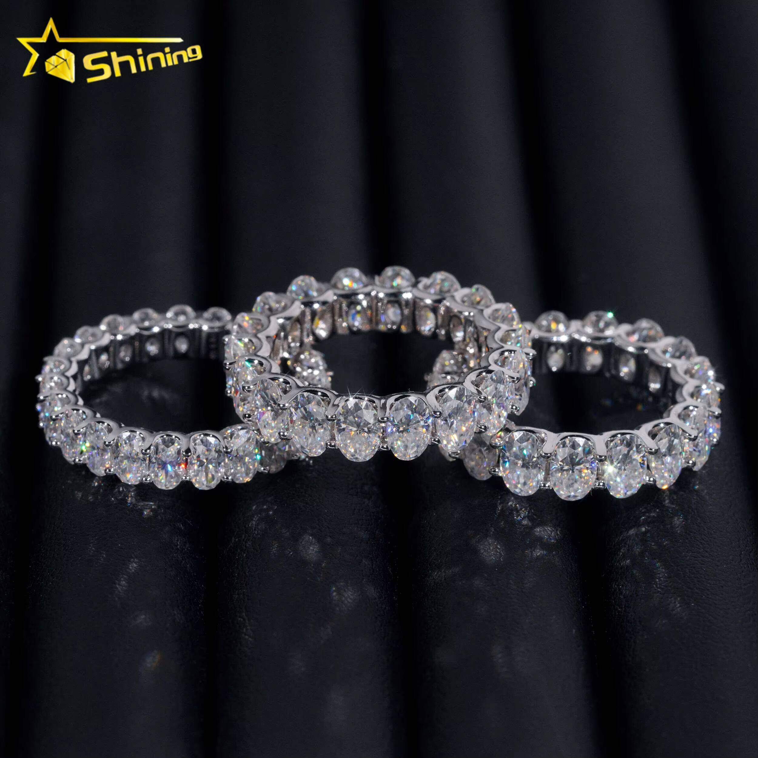 New GRA Certificate 925 Sterling Silver Gold Plated Fine Jewelry Iced Out Diamond Oval Moissanite Hip Hop Eternity Band Ring