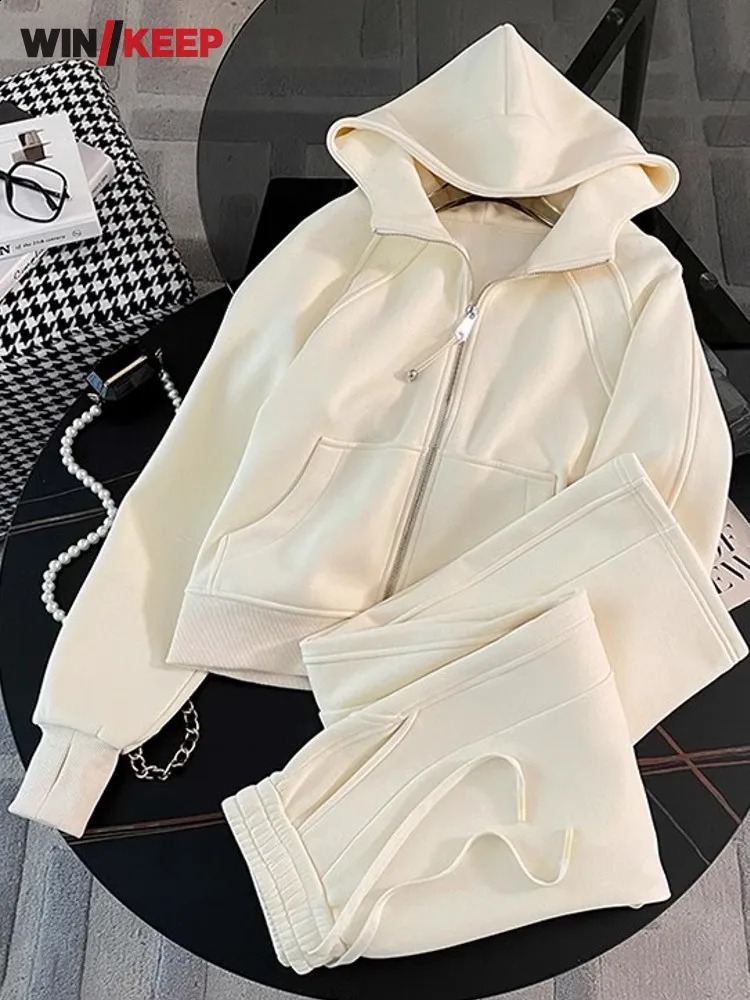 Women Running Sportswear Set Fleece Cardigan Hooded Sweatshirt Two Piece Set Tracksuit Gym Fitness Jogging Outdoor Training Sets 251027