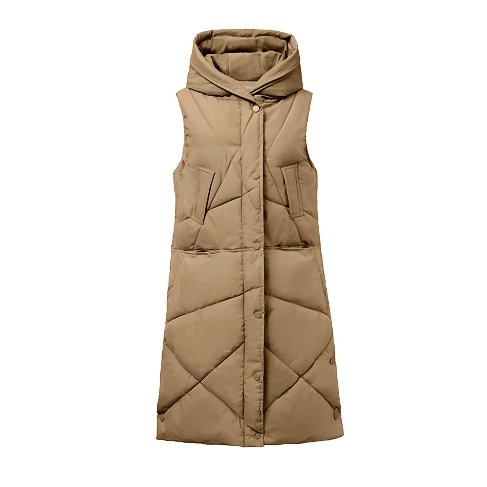 Sleeveless Coat Sweater Vests For Women Long Hoodie Warm Down Coat With Pockets Quilted Outdoor Jacket Vests Woman Winter 251027