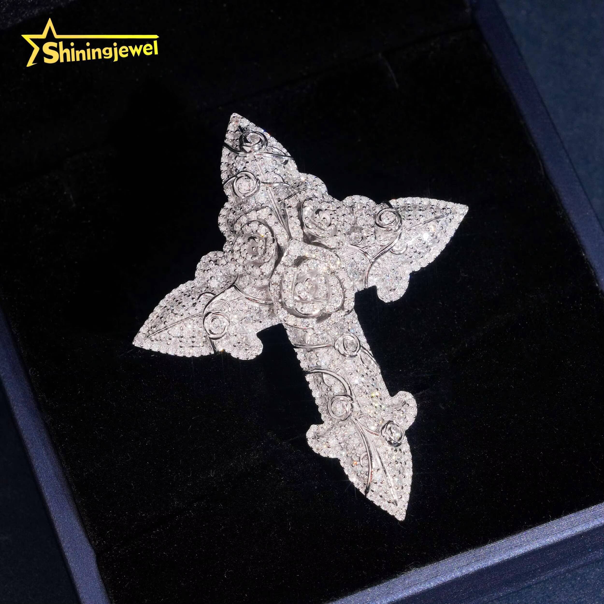 Instock Hip Hop Jewelry Fully Iced Out Pendant Cross Moissanite Pendant Charm Solid 925 Sterling Silver Cross Pendant