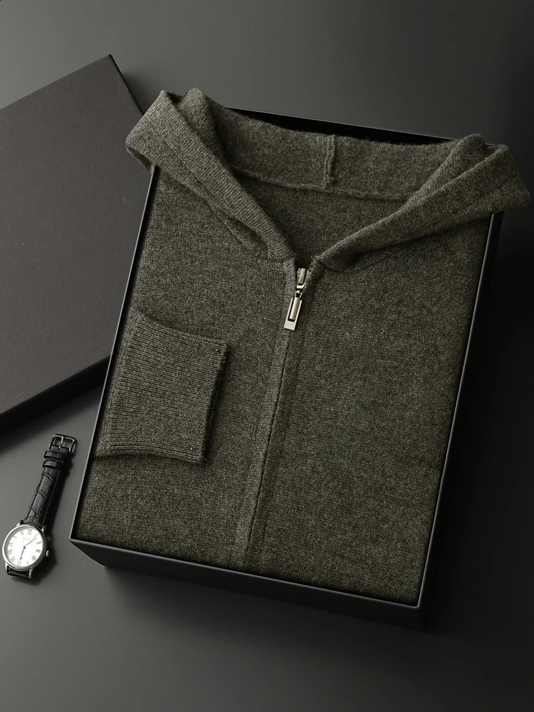 Mens Sweater Cardigan 100 Cashmere Coat Autumn Winter Clothes Zip Hooded Outerwears Thick Warm Knit Jacket Smart Casual 251017