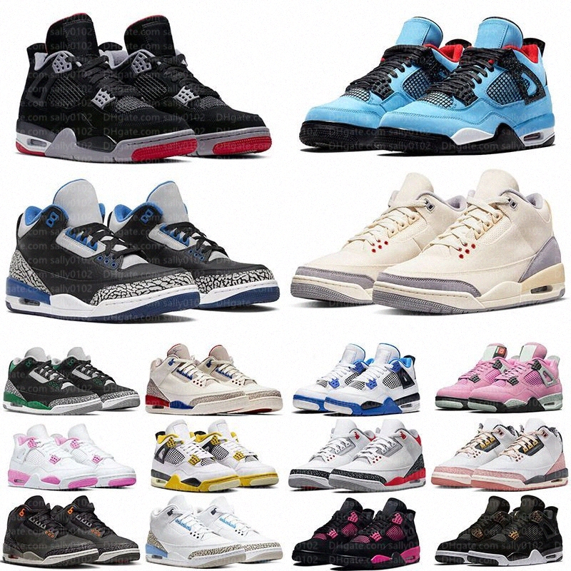 With Box Basketball Shoes Men Women 4s Pizza Worn Blue White Cement Black Cat Sail Red Thunder Oreo Cactus Jack Cool Grey Bred Guava Ice Runners Train