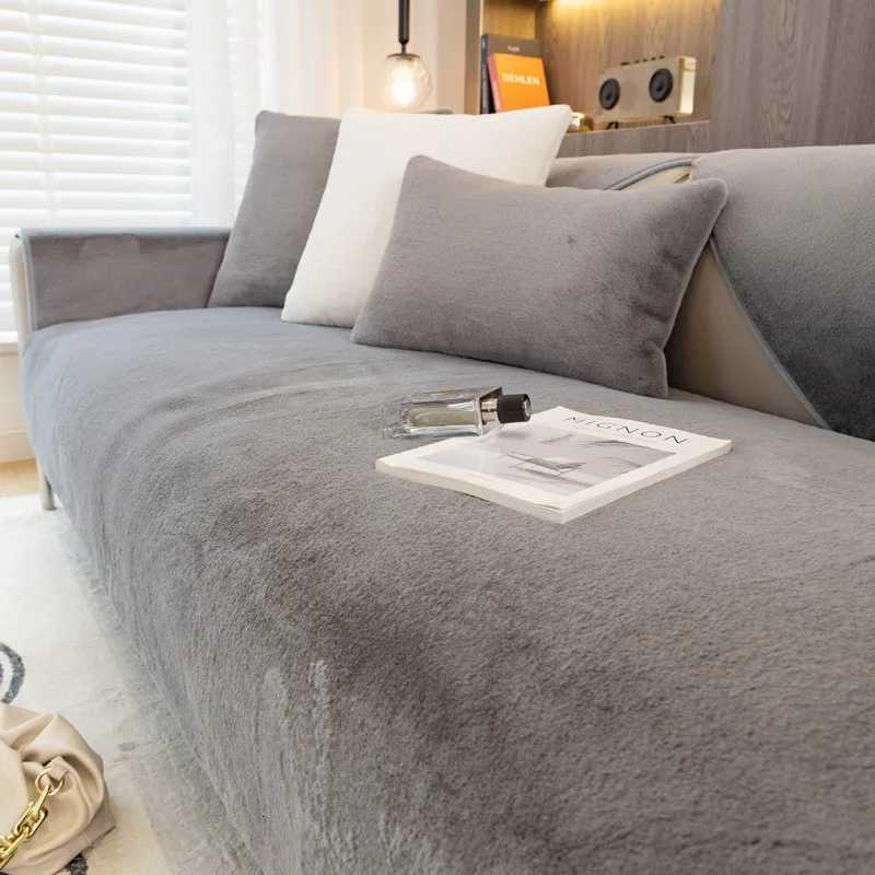 Modern Solid Color Winter Thicken Rabbit Fluff Sofa Towel Plush Soft Smooth Sofa Covers for Living Room Antislip Couch Cover C251028