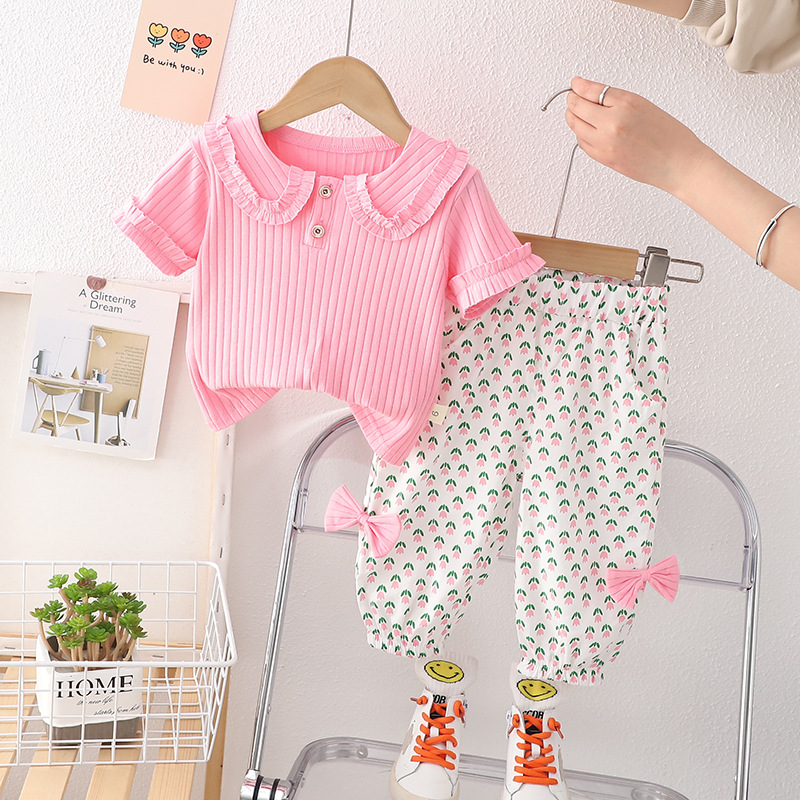 luxury kids clothing 2025 Girls Short Sleeve 2-Piece Set, Summer Collar Outfit for Baby Girl & Toddler, Fashion Kids Clothing