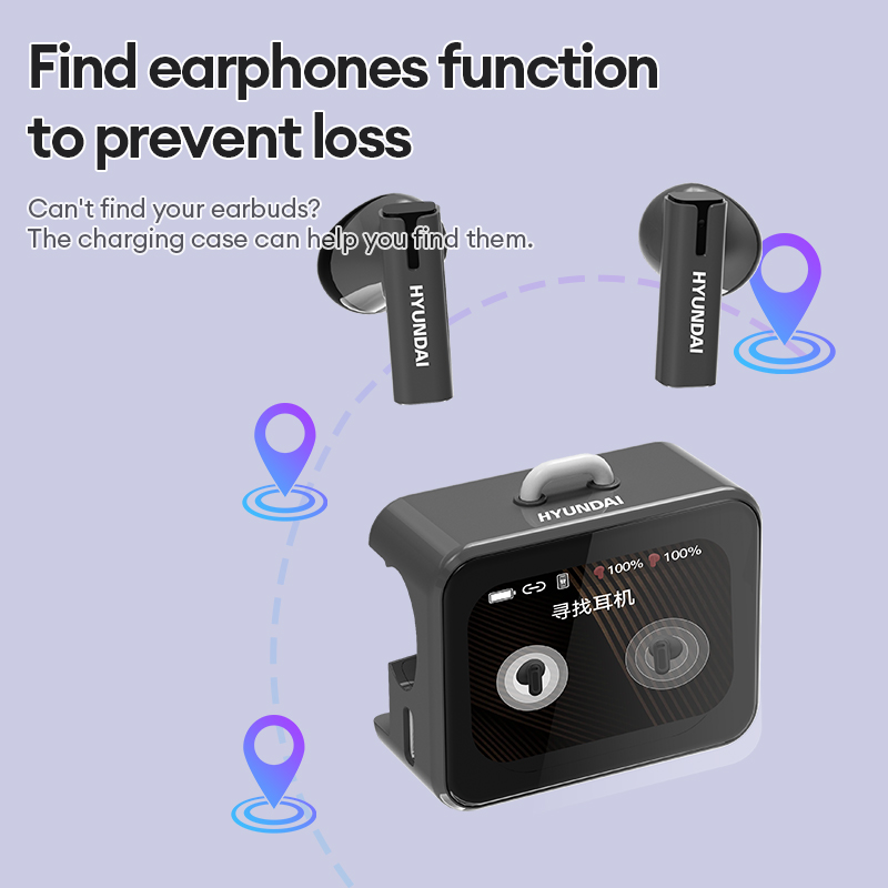 HYUNDAI AI Translator TWS Headphones HY-C19 LCD Touch Screen Wireless Bluetooth V6.0 Earphones Sport HD Stereo Sound Longlife Earbuds