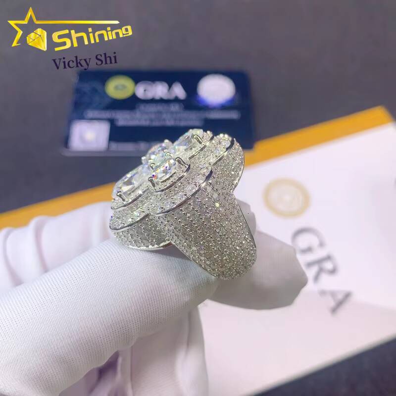 Fashion Luxury Rapper Hip Hop Rings 925 Sterling Silver Iced Out Clover Moissanite Diamond Ring Fine Jewelry