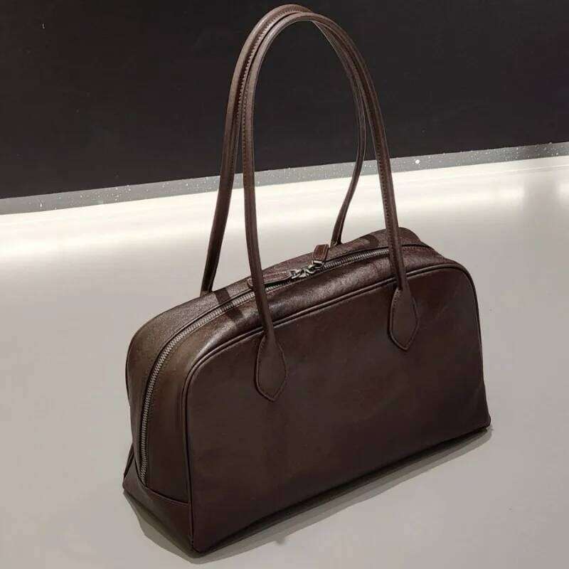 Designer Bags Vegetable Tanned Cowhide Briefcase Retro Premium Minimalist Boston Large Capacity Leather Versatile Underarm Women's Bag Hot Sellin