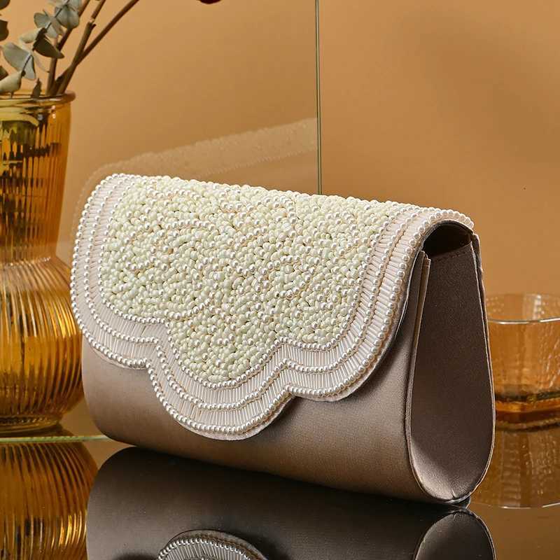 Handmade Golden Embroidery White Pearl Shoulder Hand Bag for Women Girls Wedding Party Clutch Evening Bag H251027