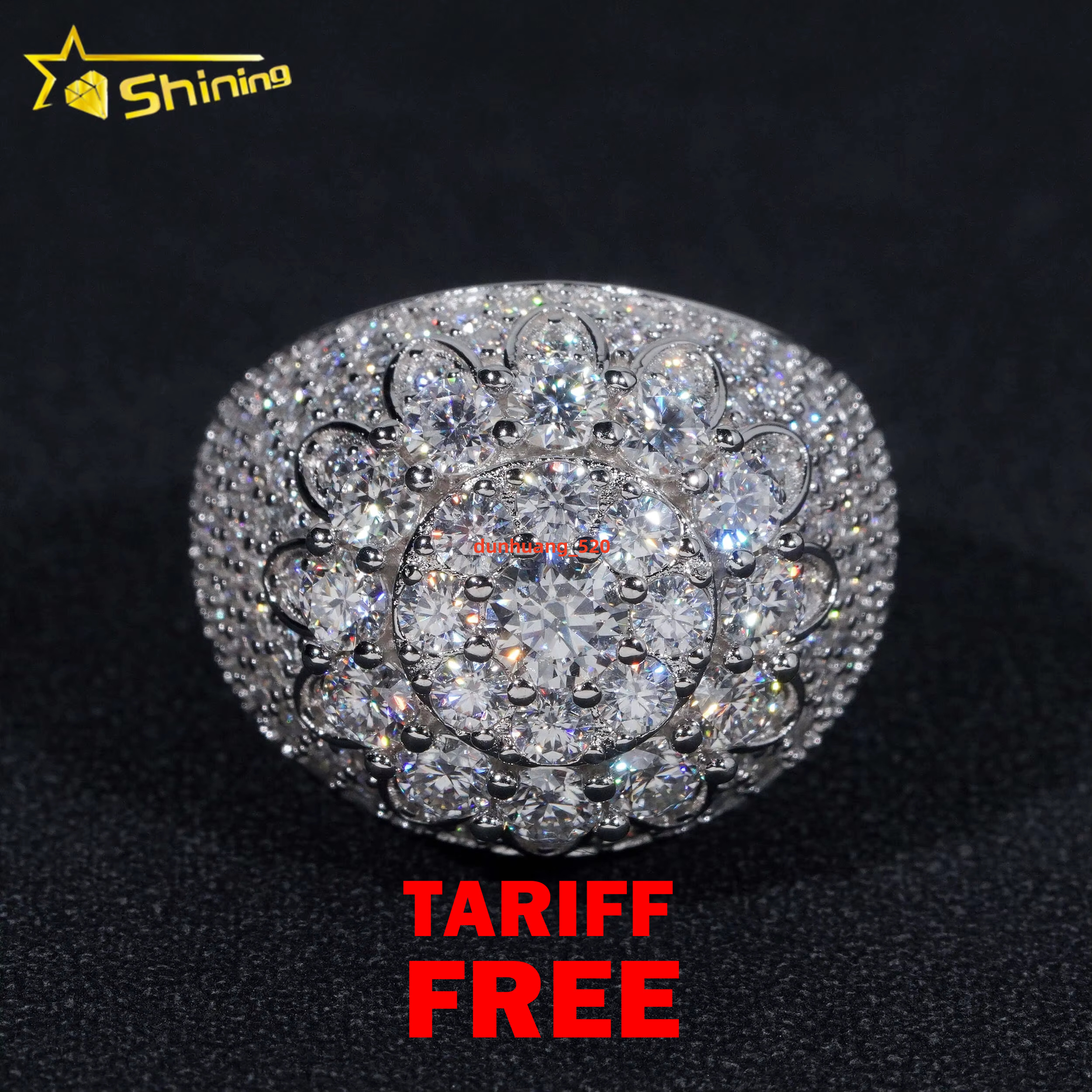GRA Certificate 925 Sterling Silver Gold Plated Hip Hop Jewelry Sparkle Iced Out Moissanite Men Ring