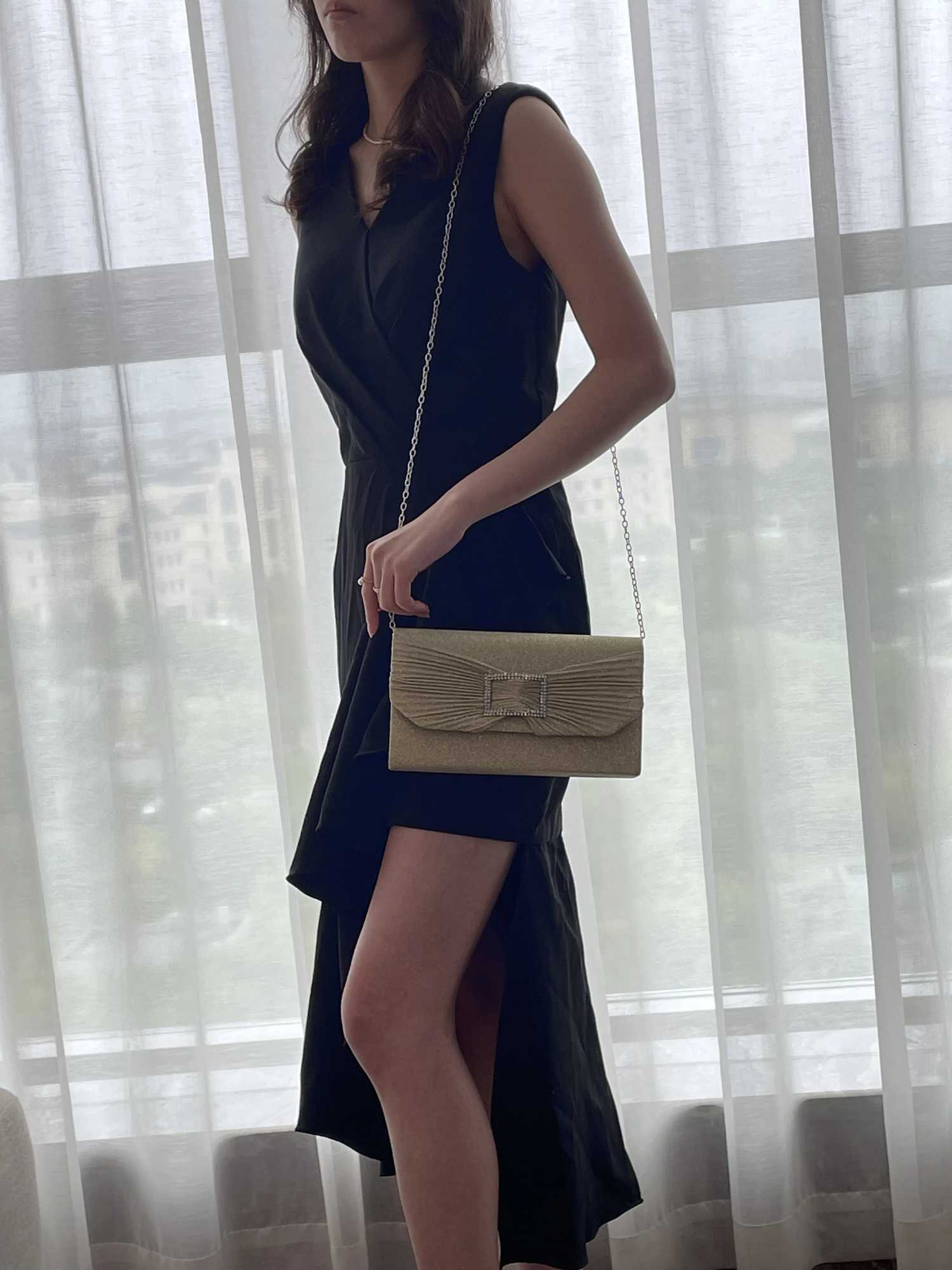 New Style Womens Crossbody Evening Bag with Chain Envelope Clutch Handbag Shoulder Messenger Bag for Wedding Party H251027