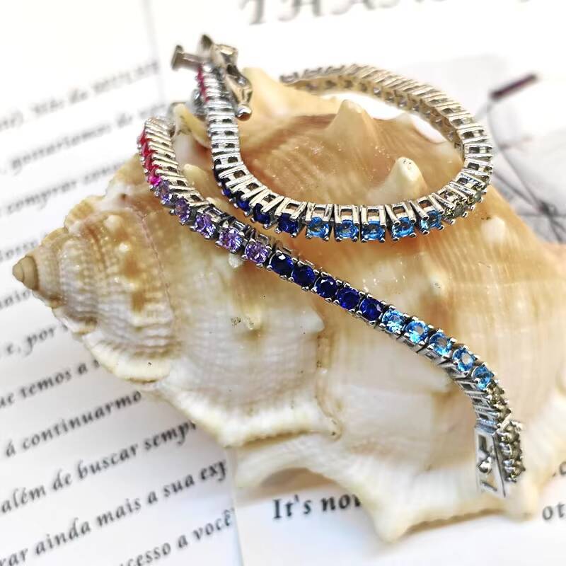 Hot Selling 2mm Width CZ Tennis Chain Bracelet Women Men Iced Out Bling Rainbow Bracelet Jewelry