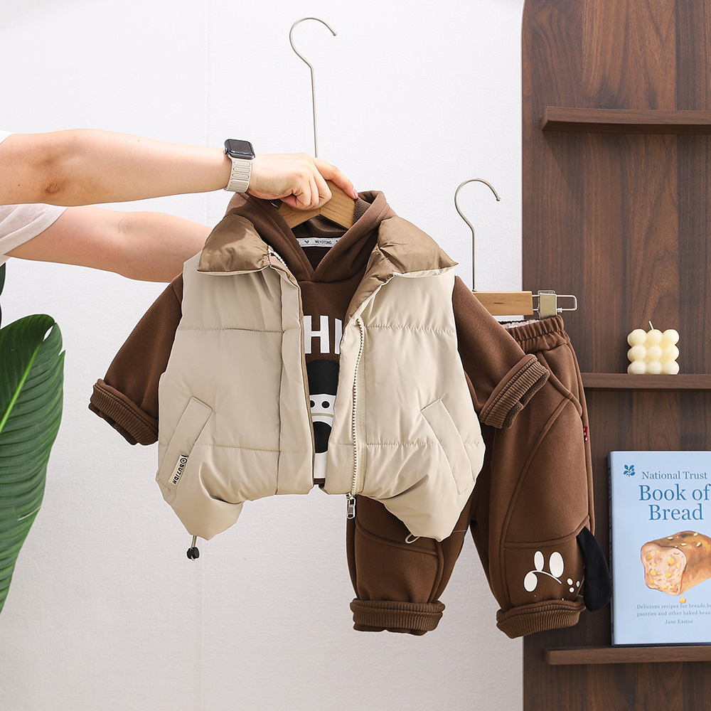 Free Shipping 2025 Boys Winter 3-Piece Set, Thickened 3D Dog Vest Outfit, Warm Thermal Clothing for Toddler & Infant