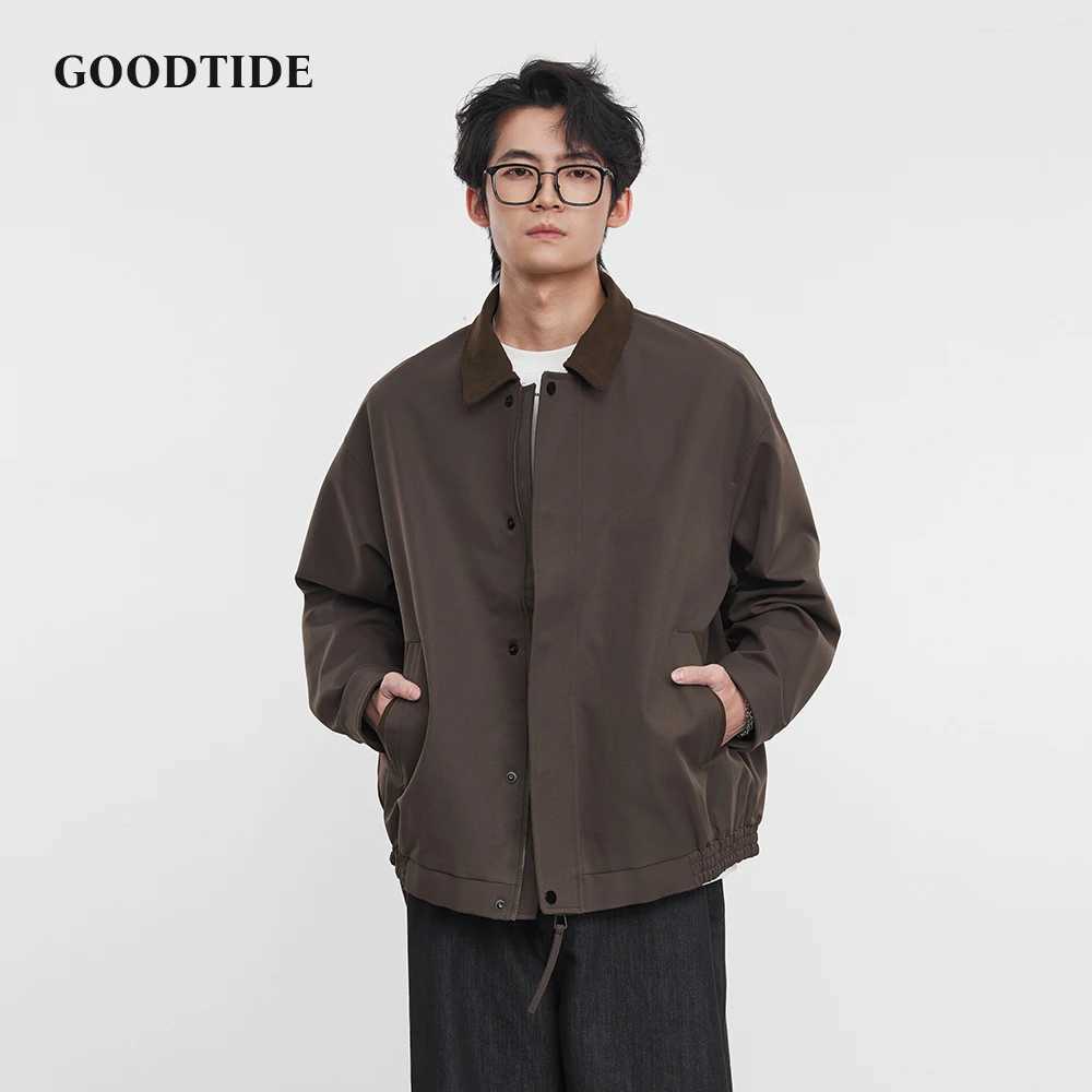 American Retro Mens Fashion Jacket 2025 Spring and Autumn New Loose Solid Color Lapel Workwear Top Mens Jacket J251028