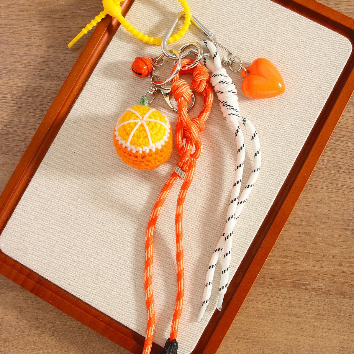 Creative handmade yarn crochet fruit orange pendant keychain heart bell woven rope bag pendant