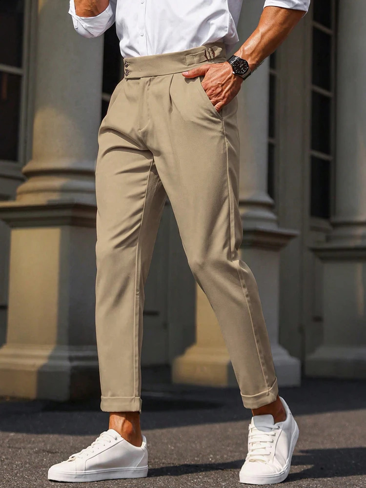 Vintage High Waisted Trousers For Mens Spring Autumn Stylish Pleated Straight Suit Pants Men Solid Color Business Casual Chinos 251027