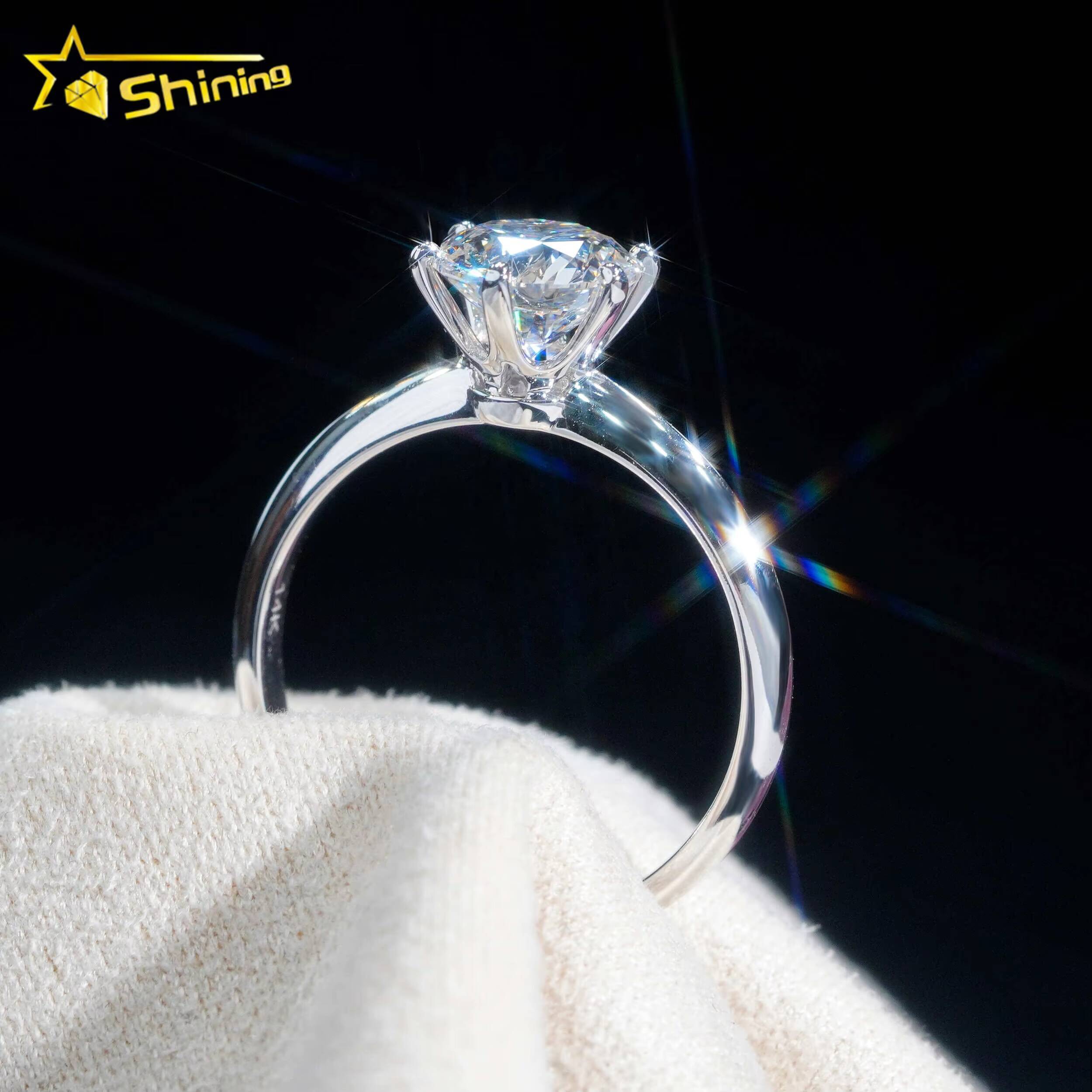 With GIA Certificate Women Jewelry 6 Claws Classic Round Brilliant Cut 103ct 14K White Gold Solid Lab Diamond Engagement Ring