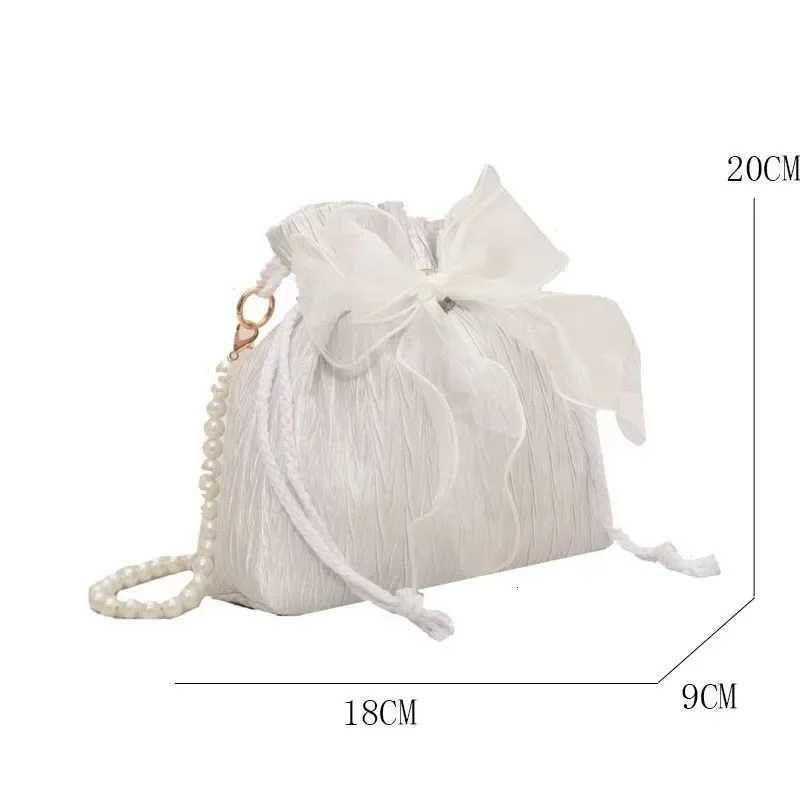 Lace Bow Bucket Crossbody Bags for Women Fashion Sweet Pearl Beading Pouch Ins Ladies Shoulder Handbags Allmatch Fairy SimpleW251028