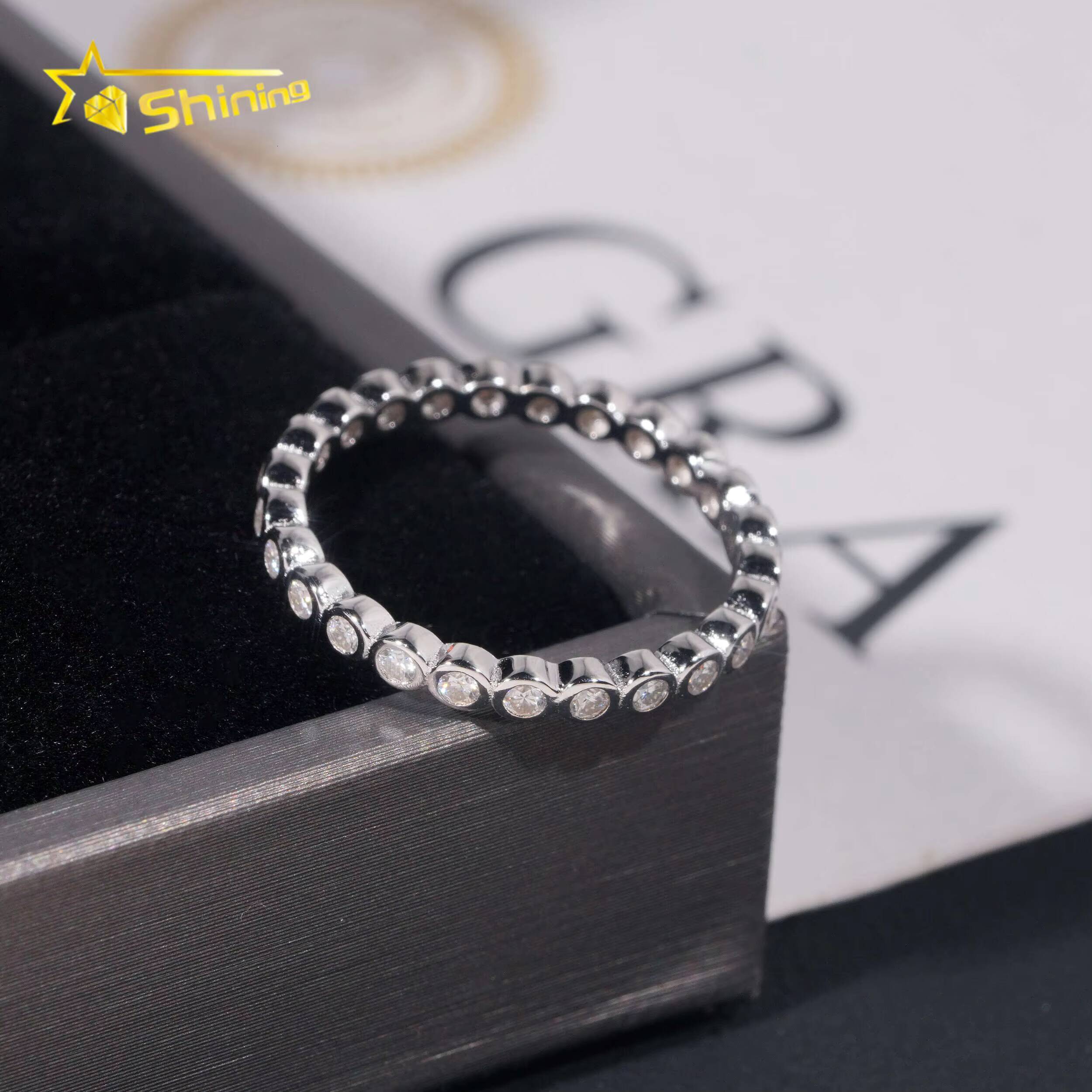 VVS Moissanite Bezel Small Size Band Engagement Ring Gold Plated 18K 925 Sterling Silver Rings