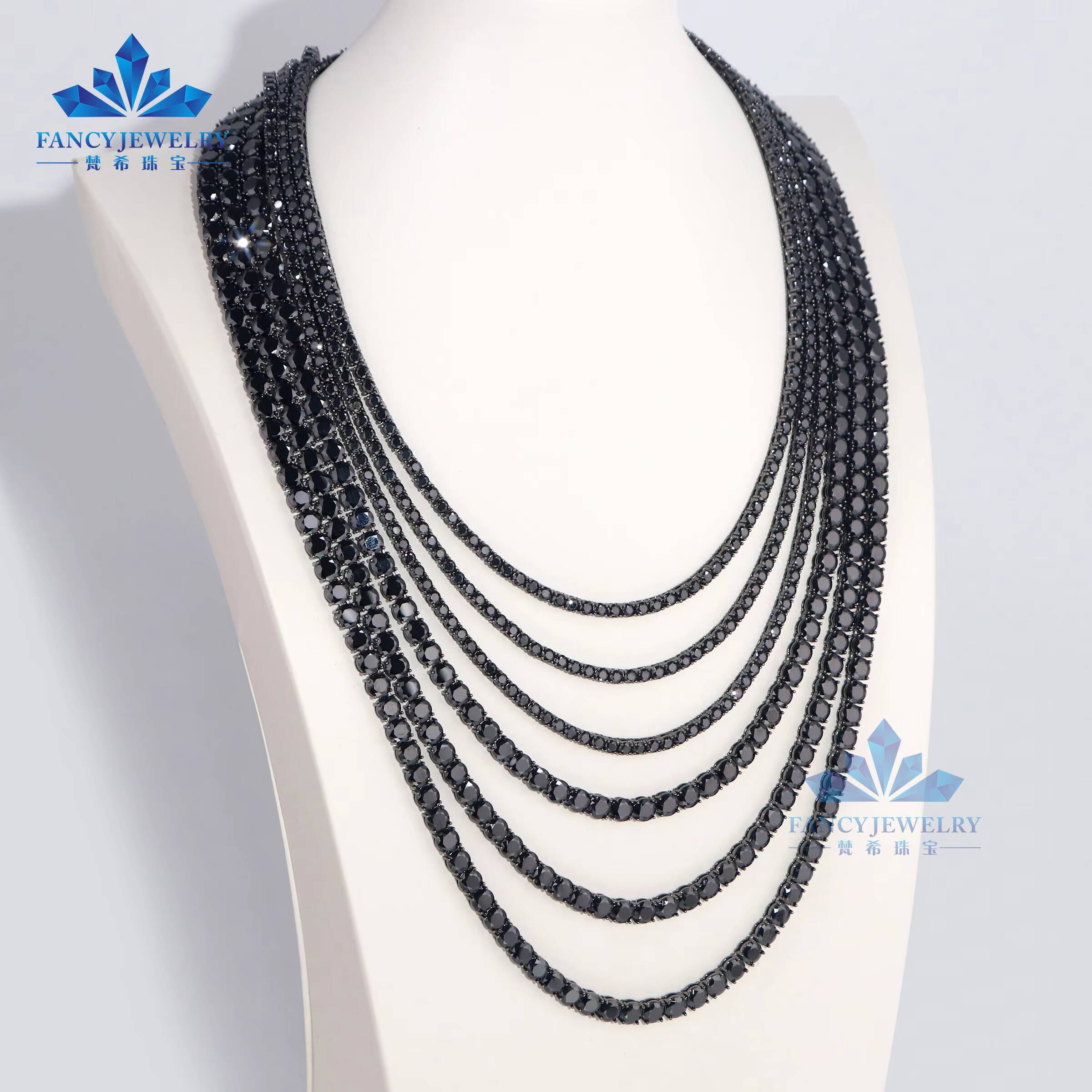 925 Sterling Silver Black Moissanite Tennis Chain 2mm 3mm 4mm 5mm 65mm Sizes Pass Diamond Tester Iced Out Necklace
