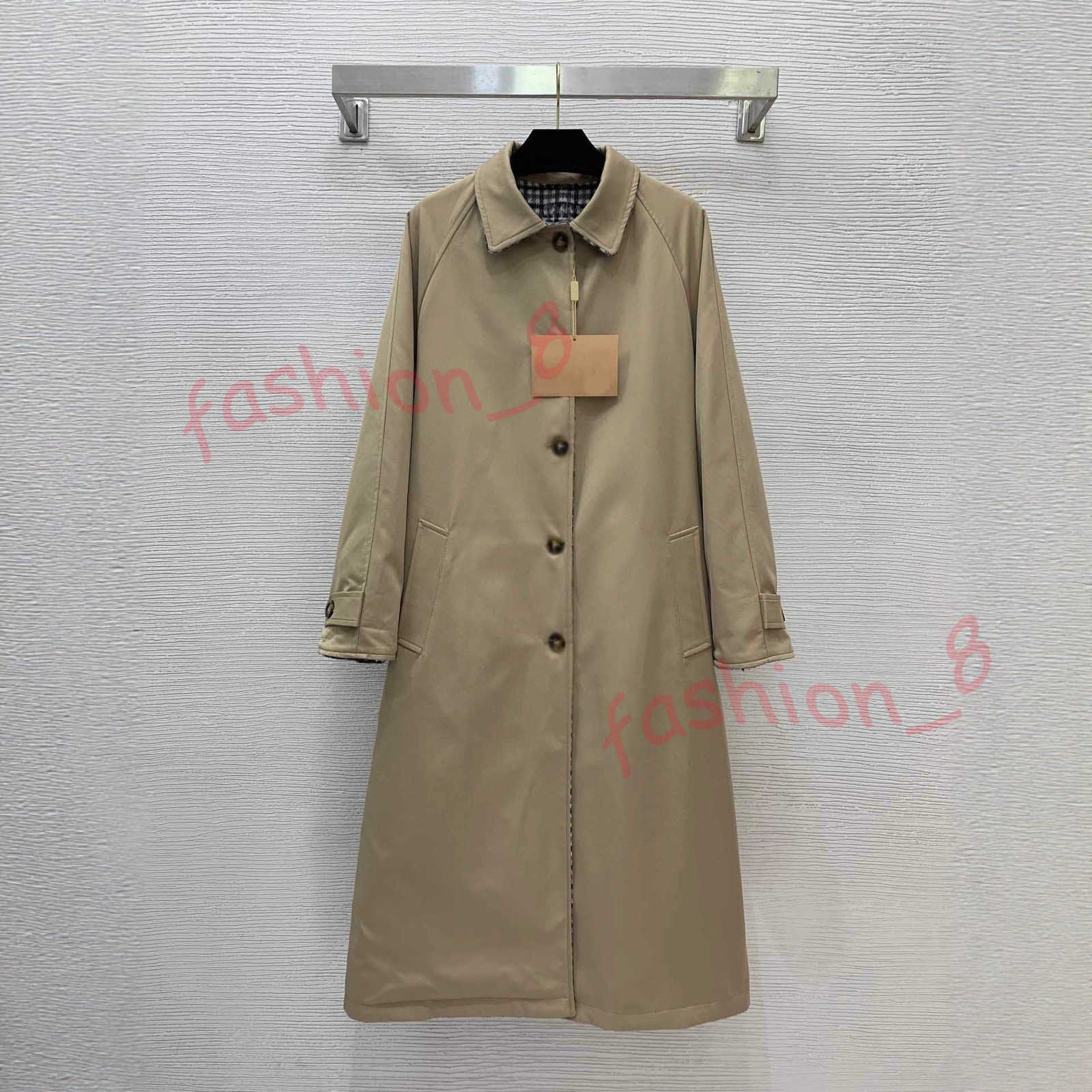 Designer Women's Trench Coats 25 Autumn Winter New Fashionable Style Khaki Black White Check Reversible Loose Fashionable Mid-Length Coat