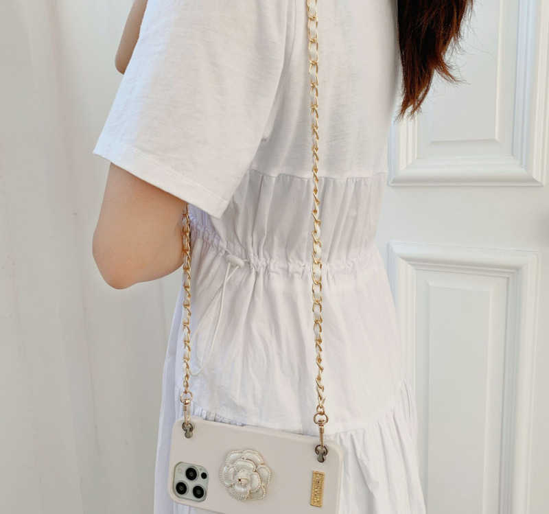 Designer Luxury Crossbody Protective Phone Covers Soft Lambskin Material with Chic Floral Motif Supports Apple's Latest Devices