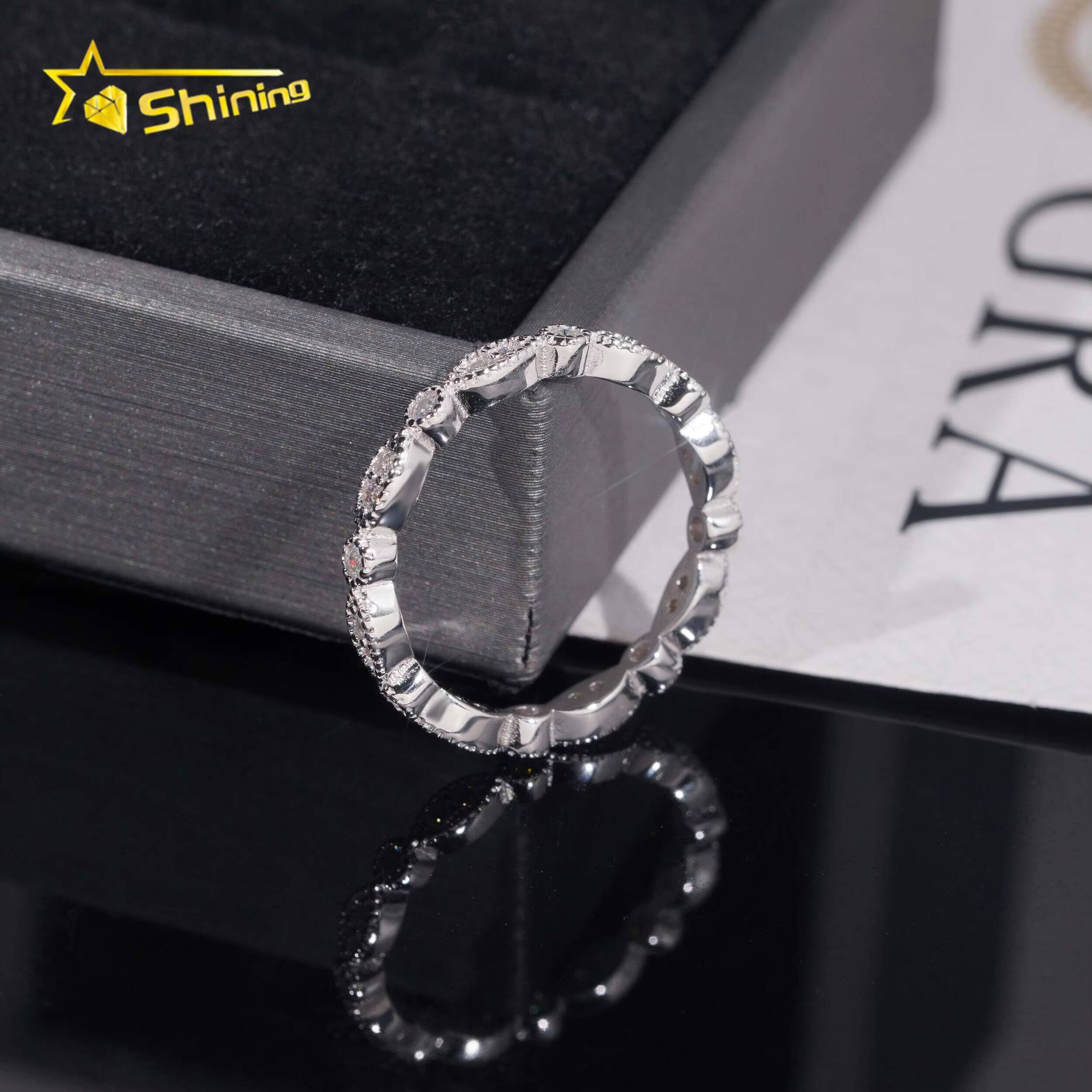 New Arrival Tiny Iced Out Eternity 925 Silver Diamond Engagement Ring VVS Moissanite Womens Rings