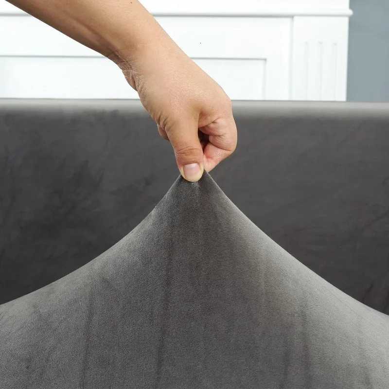 Thicken Silver Velvet Sofa Covers Elastic Corner 1234 Seats Solid Couch Cover L Shaped Sofa Cover Protector Covers Warm Soft C251028