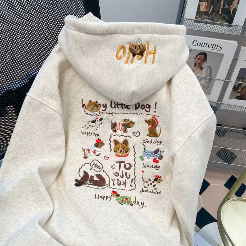 Sanrio Autumn and Winter Versatile Cute Heavy Industry Embroidered Dog Hoodie Cardigan Womens Lazy Style Loose Casual Hooded Jacket L251028
