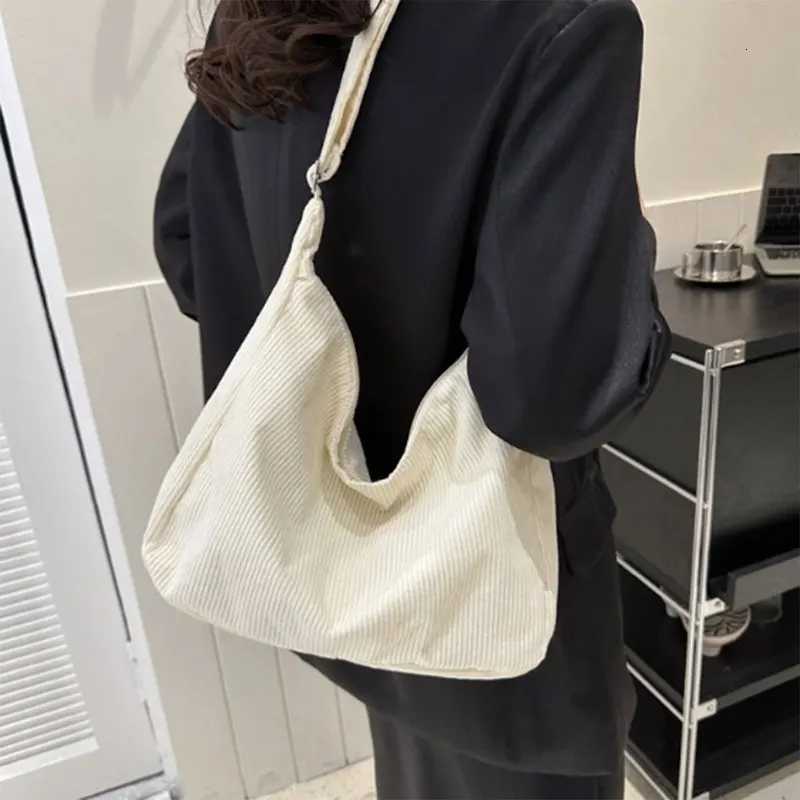 Japanese Style Corduroy Tote Bag Large Capacity Casual Shoulder Bag for Commute College 1PackW251028