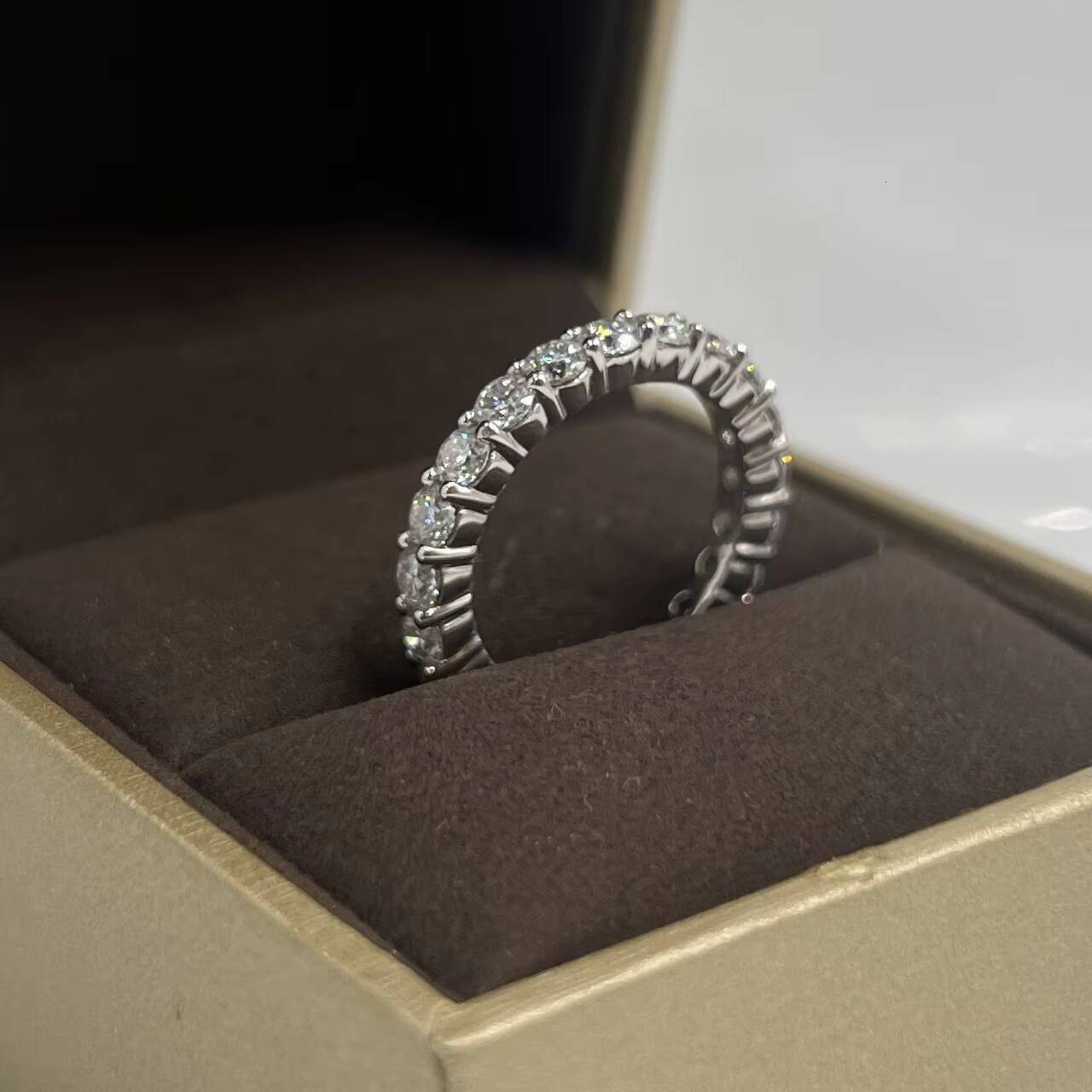 925 Soild Silver 3mm Round Shape Engagement Wedding Moissanite Eternity Band Ring with GRA Certificate Synthetic Stone for Women