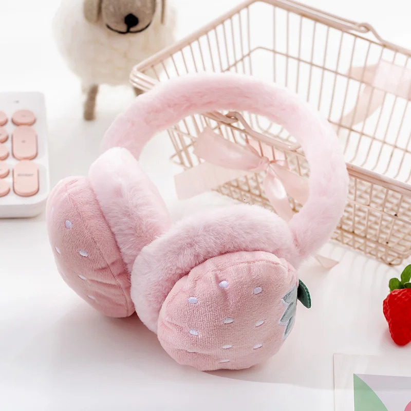 Cute Cartoon Fruit Girls Winter Warm Ear Muffs Fluffy Fold Burger Shape Headphone Earmuffs Soft Cashmere Warmer Fur Earlap 251024