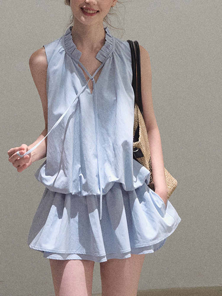 D2105 New style lace-up loose silhouette design small bud jellyfish skirt dress