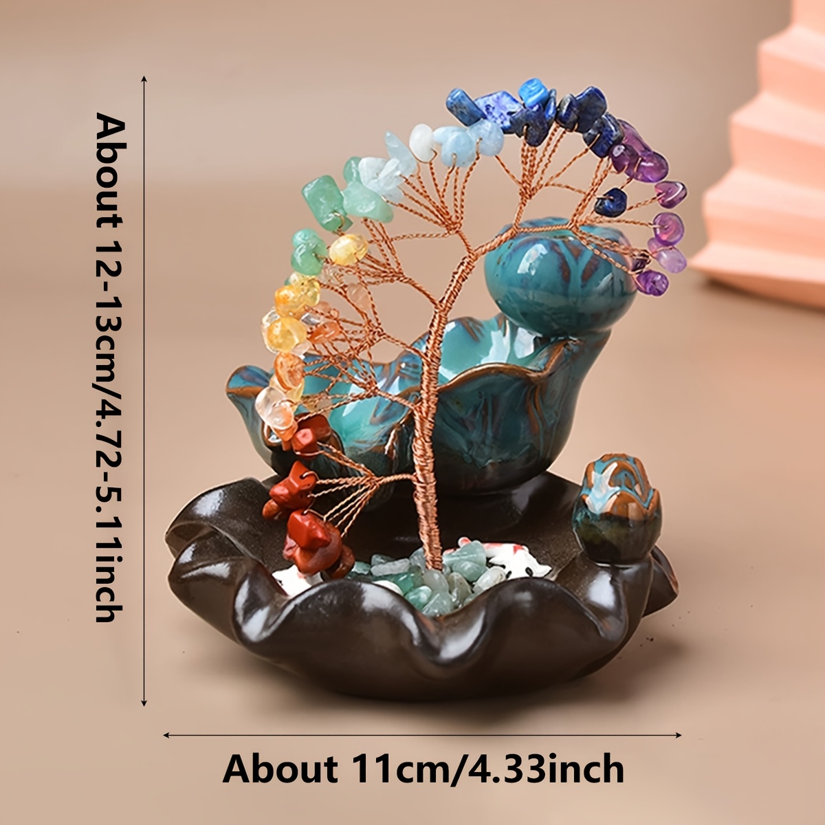 Designer Handmade Wealth Tree with Colorful Crystal Stone Woven Ornament, Colorful Bohemian Style Home Decor, Holiday Gift