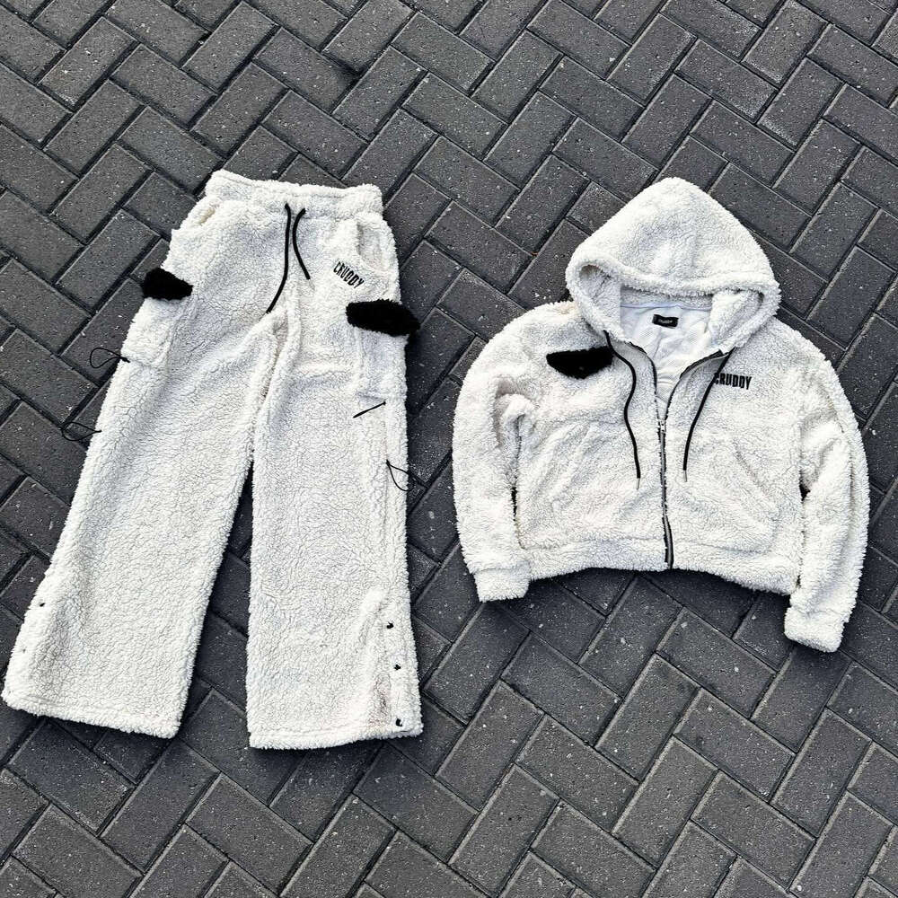 Y2K American Street Style Winter Unisex Loose Fleece Warm Set