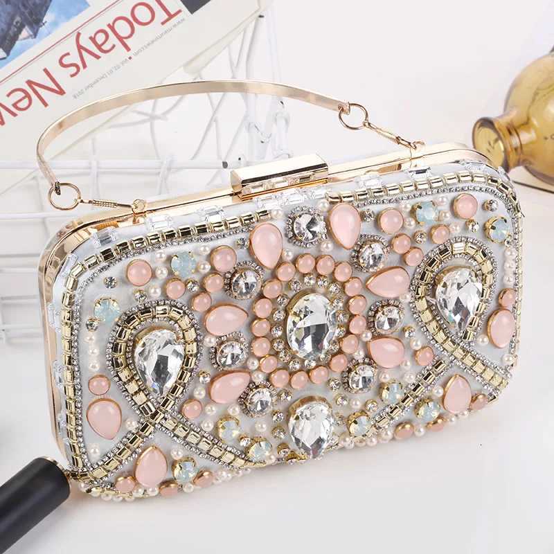New European and American Heavy Industries Womens Dinner Bag Metal Chain Shoulder Bag with Diamond Handbag Womens Storage Bag H251027
