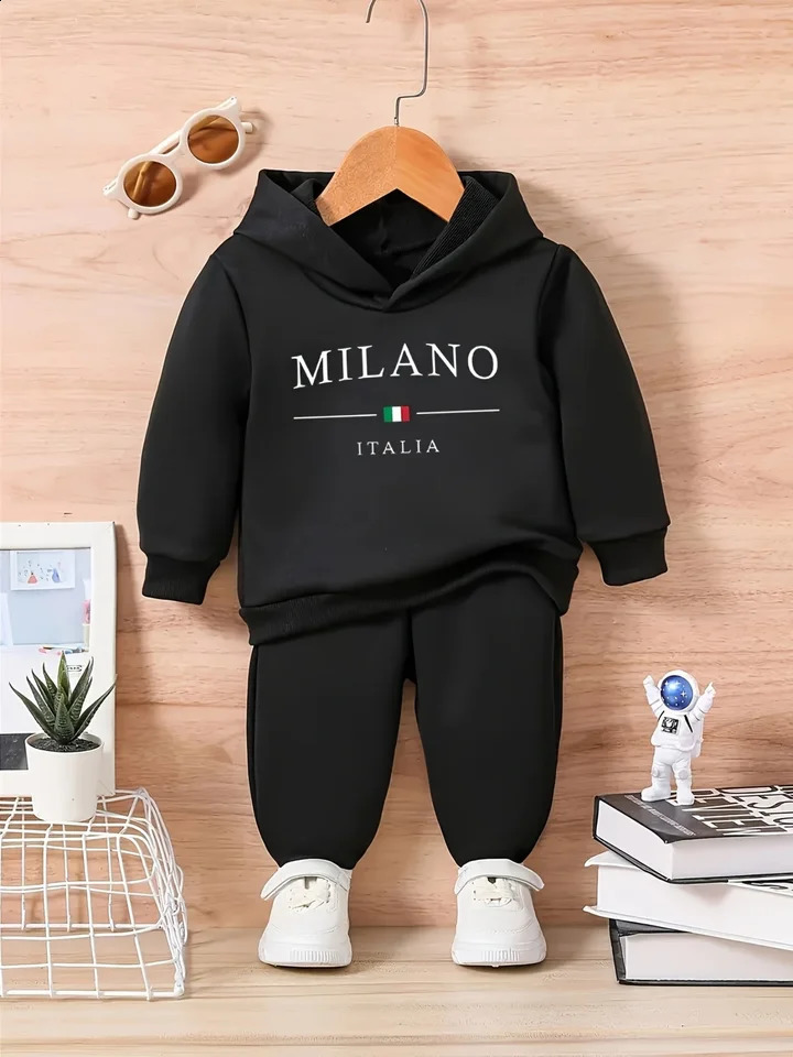 Baby boy letter pattern fleece long sleeved hooded sweatshirtsports long suit for spring and autumn gifts 251023