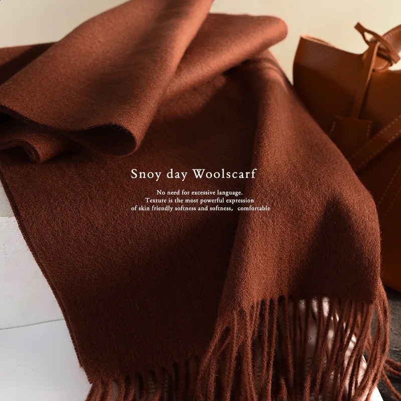 Knitted Scarf Women 100 Wool Winter Warm Scarves Bright Solid Color Thickened Shawl Soft Cashmere Pashmina Neck 2025 251027