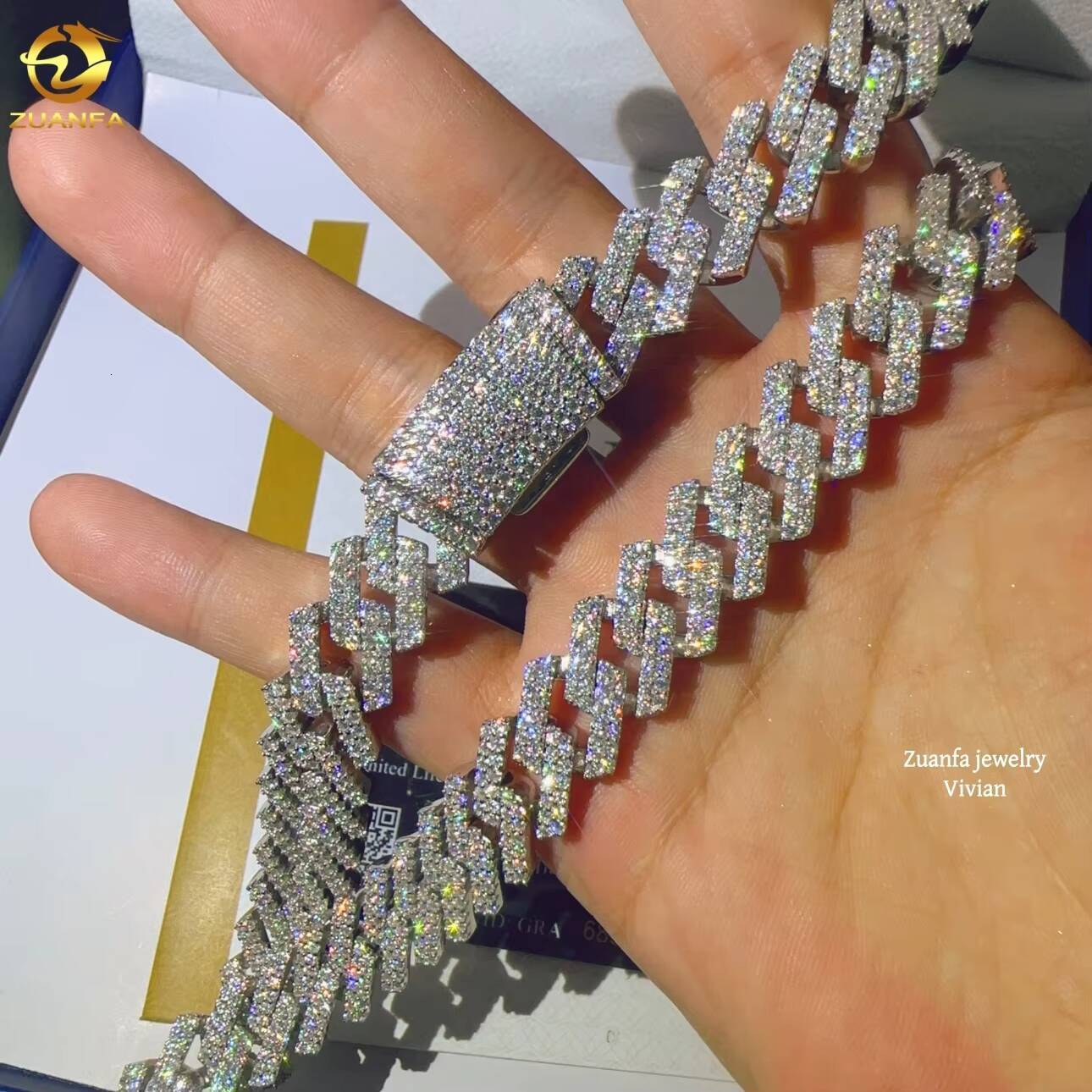 Fashion Sterling Silver 925 135mm VVS Moissanite Diamond Buss Down Moissanite Hip Hop Jewelry Cuban Link Moissanite Necklace