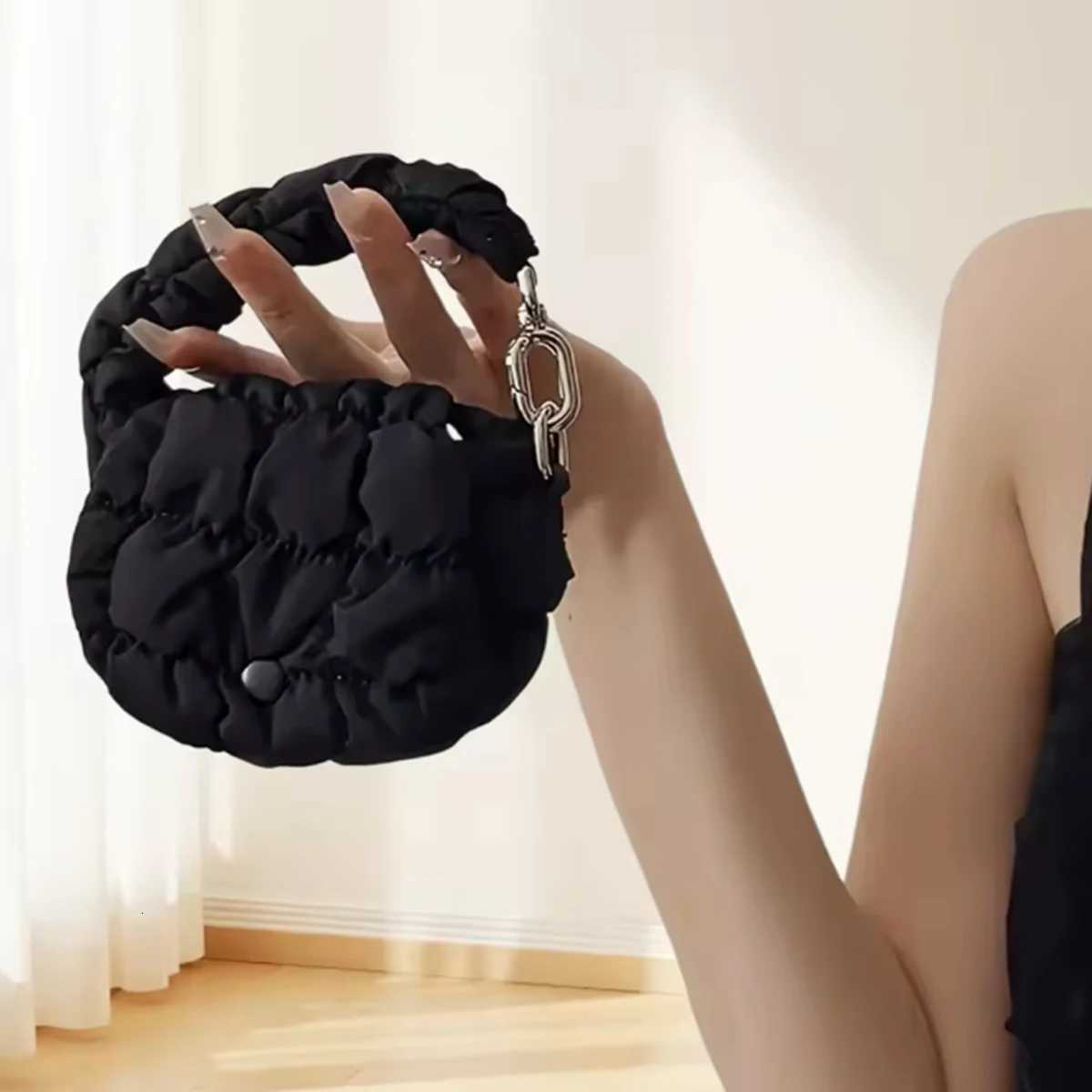 Women Pleated Top Handle Bag Mini Cloud Bag Solid Color Cotton Ruched Dumpling Bag Flap Bag for Shopping DateW251028