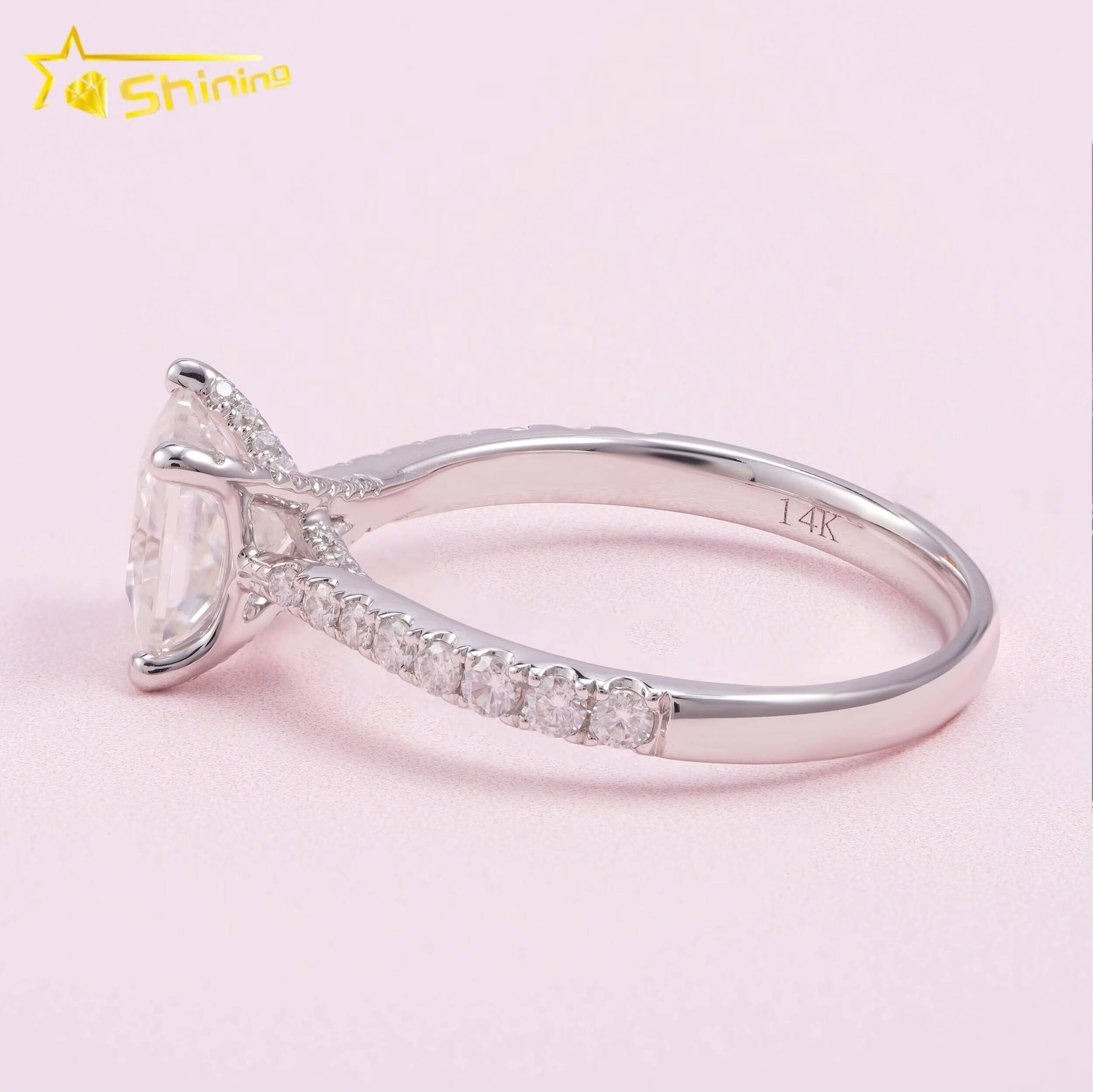 Pass Diamond Tester Classic 1ct Princess Cut VVS Moissanite Engagement Ring 14K Solid White Gold Wedding Women Ring