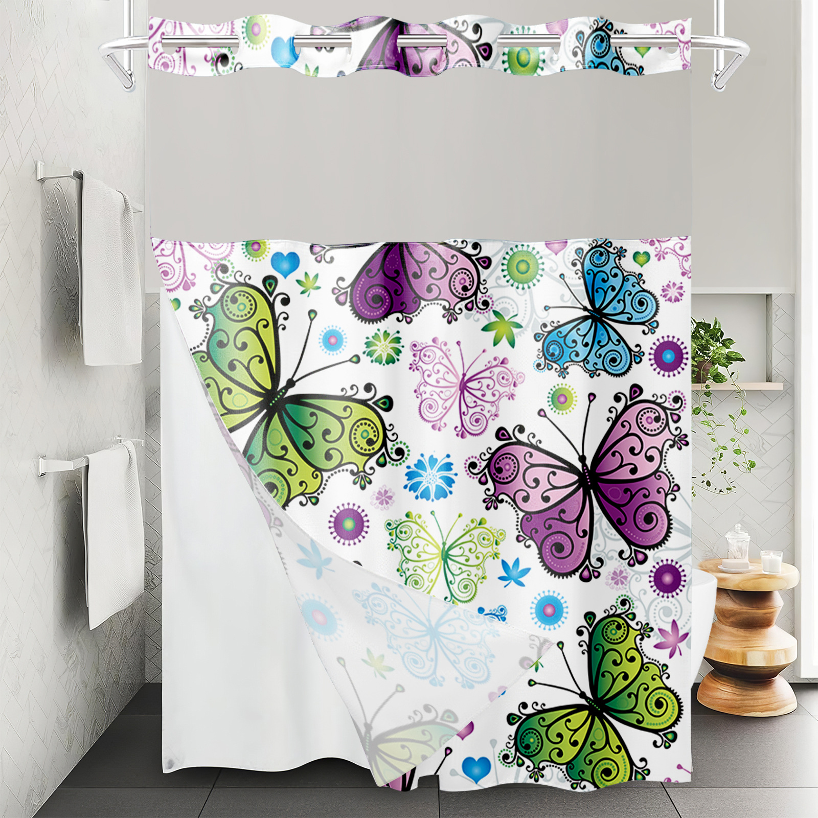 YL-37577 Hot selling digital printed shower curtain animal waterproof, mildew-proof and moisture-proof bathroom dry and wet separation curtain
