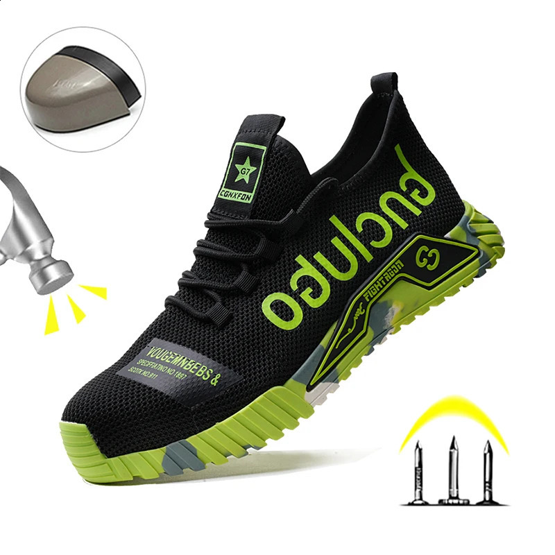 Steel Toe AntiPuncture Mens Safety Shoes Reinforced Sole Slip Resistant Shoes Man Lightweight Breathable Mens Work Shoes 251023