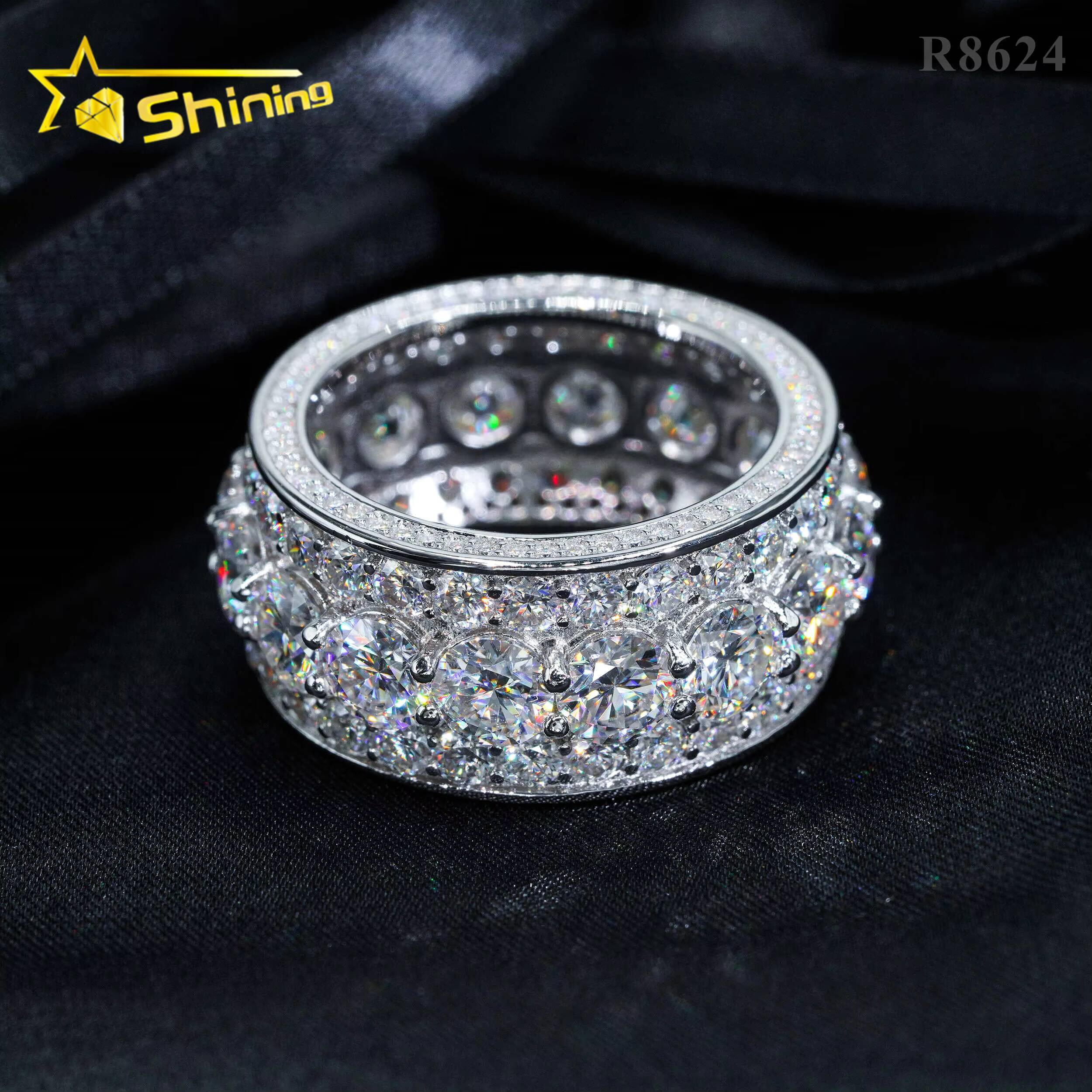 Drop Shipping Pass Diamond Tester 925 Sterling Silver White Gold Plated VVS Diamond Hip Hop Jewelry Diamond Moissanite Men Ring